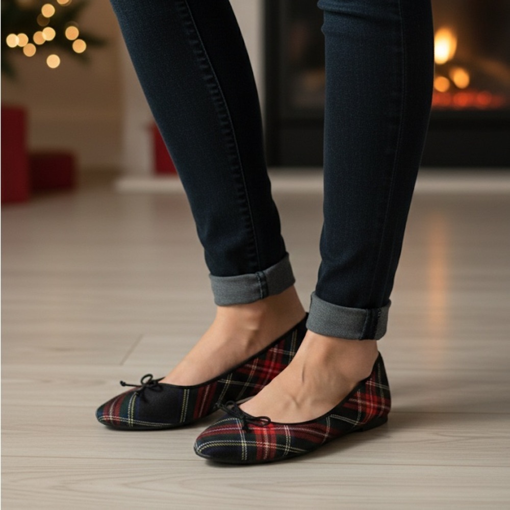 Old Navy Red and Black Plaid Flats